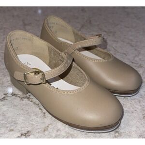 Award Irish Dance Tap Hard Shoes Leather Child Size 6 1/2 M Tan Beige Mary Jane